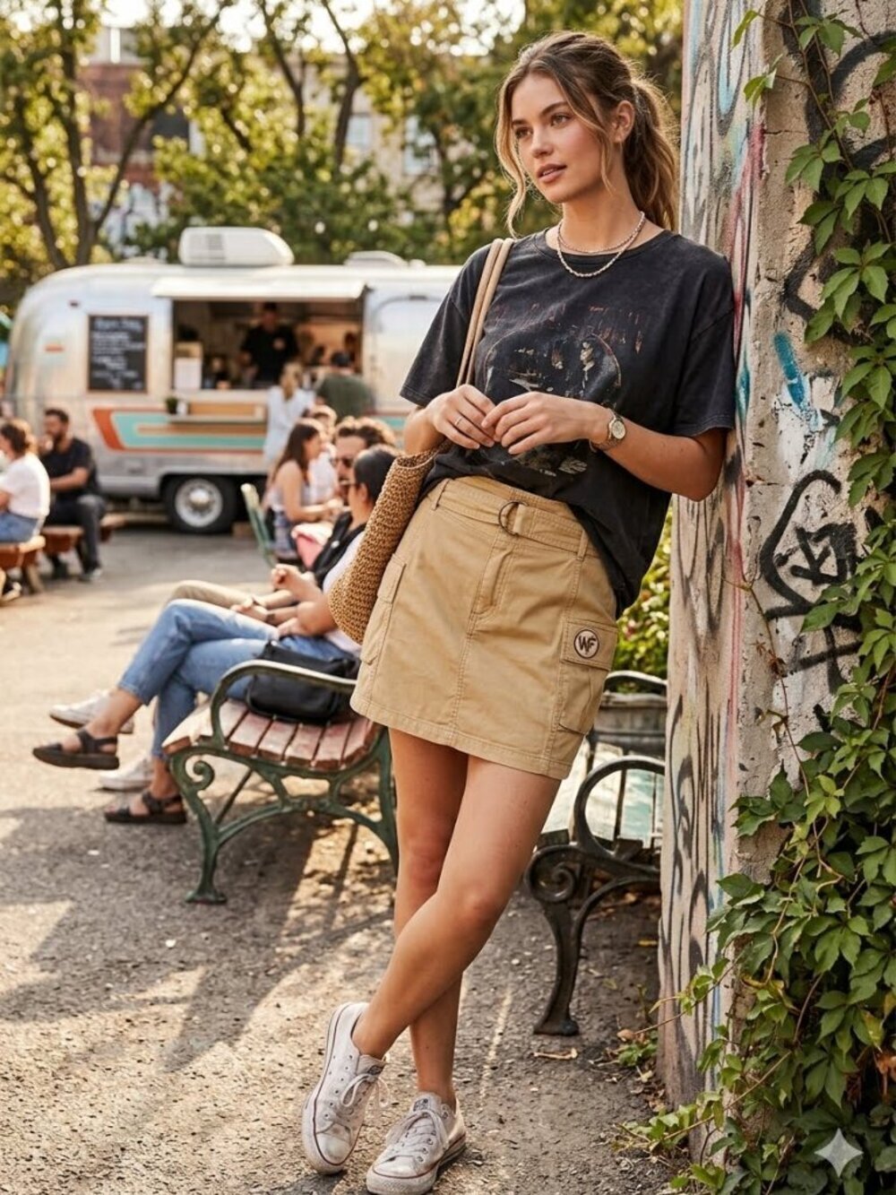 Wild Fable SZ XXL Khaki High Paper Bag Waist Pleated Back Zip Front Cargo Skirt
